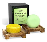 Shampoo e Balsamo al Rosmarino, Shampoo e Balsamo al Sapone per Capelli Lisci, Ricci, Grassi e Secchi, Idratante e Detergente per Capelli, 2 x 80g e 2 Supporti in Legno