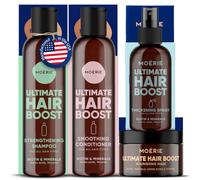 Shampoo e balsamo Moérie con maschera e spray per capelli confezione mega, prodotti top per crescita capelli spessi e densi, prodotti volumizzanti per capelli senza parabeni e silicone. 4 articoli.