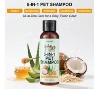 Shampoo e balsamo per cani 5 in 1 per alleviare la pelle irritata! | Naturale con cocco, avena e aloe vera | Delicato per cuccioli dalla pelle sensibile | Deodorante per cani maleodoranti (95ml) Shamp