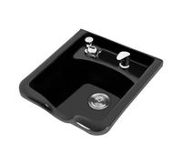 Shampoo per lavabo, utensili per la cura del parrucchiere e dei cosmetici | Vasca per shampoo nera, in plastica ABS, con filtro per serbatoio dell'acqua, supporto a T, rubinetto, 2 tubi a molla