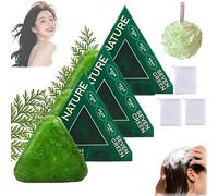 Shampoo Solido Nature Triangle, Cacumen Biotae Isatis Indigotica Shampoo Bar, Sapone Verde Triangolare Per Capelli, Calmante e Rinforzante per Capelli, per Donna e Uomo (3pcs)