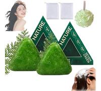Shampoo Solido Nature Triangle, Cacumen Biotae Isatis Indigotica Shampoo Bar, Sapone Verde Triangolare Per Capelli, Calmante e Rinforzante per Capelli, per Donna e Uomo (2pcs)
