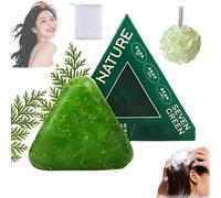 Shampoo Solido Nature Triangle, Cacumen Biotae Isatis Indigotica Shampoo Bar, Sapone Verde Triangolare Per Capelli, Calmante e Rinforzante per Capelli, per Donna e Uomo (1pc)