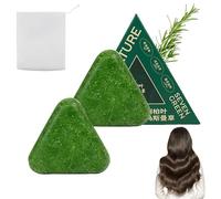 Shampoo solido Nature Triangle, detergente delicato per capelli e shampoo al sapone verde rinforzante, riduce l'effetto crespo, elimina la forfora per donne e uomini (2 Pezzo)