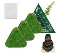 Shampoo solido Nature Triangle, detergente delicato per capelli e shampoo al sapone verde rinforzante, riduce l'effetto crespo, elimina la forfora per donne e uomini (3 Pezzo)