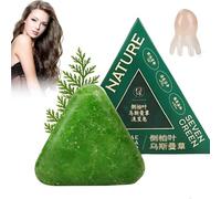 Shampoo solido Nature Triangle, shampoo Seven Green Soap, shampoo solido Usman Grass, calmante e rinforzante for capelli da donna e da uomo, con pettine(1 Pc)