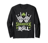 Shamrock And Roll - Funny St Patricks Day Rock Hand Skeleton Maglia a Manica