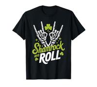 Shamrock And Roll Funny St Patricks Day Rock Hand Skeleton Maglietta
