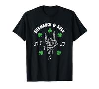 Shamrock And Roll Scheletro di San Patrizio Mano Musica Scuro Maglietta