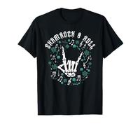 Shamrock And Roll St. Patrick's Skeleton Hand Music Edgy Maglietta