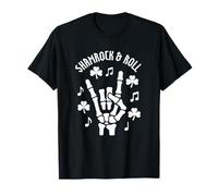 Shamrock And Roll St Patrick's Skeleton Hand Music Fun Vibes Maglietta