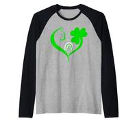 Shamrock Cat St Patricks Funny Irish Lucky Cat Charm Clover Maglia con Maniche Raglan
