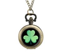 Shamrock - Orologio da tasca vintage in lega con ciondolo a forma di quadrifoglio, regalo per uomo e donna, stile rame, misura unica