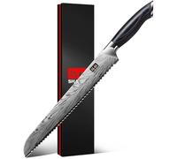 SHAN ZU 10" Coltello da Pane in Acciaio a Polvere, Coltello da Cucina Giapponese ad alto Tenore di Carbonio 63 HRC, Coltello da Chef con Lama Lunga Affilata a 12° e Impugnatura Confortevole