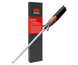SHAN ZU 20 cm Acciaino per Affilare Coltelli Professionale | Asta Affilacoltelli Manuale con Manico Ergonomico in Acero, Adatta a Tutti i Coltelli