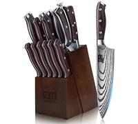 SHAN ZU Ceppo Coltelli da Cucina 16 Pezzi Giapponesi Set di Coltello Acciaio ad Alto Tenore di Carbonio con Affilacoltelli, Super Affilato Professionali Set Coltelli con Manico in Pakkawood