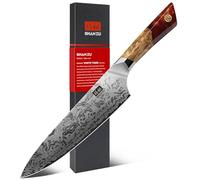 SHAN ZU Coltelli da Cucina Damasco 91 Strati, Coltello da Chef a Giapponese in Acciaio in Polvere SG2, Professionali Coltello Multiuso 20 cm Forgiato a Mano Acciaio Damascato con Manico in Acero