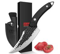 SHAN ZU Coltello da Chef Coltelli da Cucina Forgiati a Mano con Fodero in Pelle Coltello da Disossamento in Acciaio ad Alto Tenore di Carbonio Coltello da Cucina con Manico Impermeabile G10 a Codolo