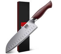 SHAN ZU Coltello da Cucina 18 cm, Coltello Santoku Giapponese in Acciaio ad alto Tenore di Carbonio 10Cr15Mov con Lama Ultra Affilata da 12° e Impugnatura Ergonomica in Pakkawood