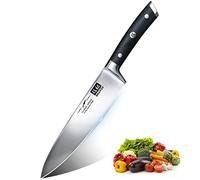 SHAN ZU Coltello da Cucina 20cm, da Chef, Cuoco, Lama Acciaio Inossidabile Tedesco da 8'', Manico Ergonomico in Legno, per Tagliare Verdure, Carne e Frutta