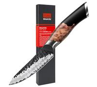 SHAN ZU Coltello da Frutta Forgiato a Mano da 9,5 cm, Coltello da Cucina Professionale, Coltello da Frutta in Acciaio a 7 Strati, Acciaio al Carbonio di alta Qualità, Manico in Legno di Acero