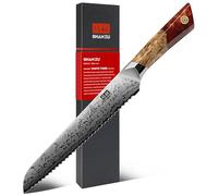 SHAN ZU Coltello da pane Damasco 20 cm, in acciaio a polvere SG2, forgiato a mano a 91 strati Coltello in acciaio Damasco con manico in acero - Serie White Tiger