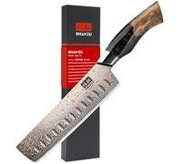 SHAN ZU Coltello Damasco e Rame Coltello da Chef Nakiri Coltello Giapponese Forgiato a Mano, 33 Strati in Acciaio Damasco Coltelli da Cucina Affilati Professionali in Damasco 18 CM