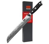 SHAN ZU Coltello per il Pane Damasco, 20cm Coltello per il Pane Seghettato 67 Strati in Acciaio Inossidabile Carbonio, Coltello da Cucina Affilato con Manico in Pakkwood per Pane, Affettare Torte
