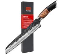 SHAN ZU Coltello per Pane Seghettato Forgiato a Mano, Coltello da Cucina da 20 cm, Coltello Giapponese in Acciaio 9Cr18MOV a 7 Strati, Coltello da Pasticceria di alta Qualità, Manico in Legno di Acero