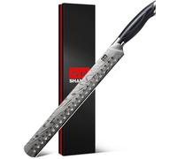 SHAN ZU Coltello Prosciutto Giapponese a Acciaio a Polvere 30cm Coltello per Barbecue Affettare affilata ad Alto Tenore di Carbonio da 12°, Coltello Cucina con Impugnatura Ergonomica in Pakkawood