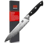 SHAN ZU Coltello Universa Damasco 15 cm, Coltello da Cucina Giapponese in Acciaio Damasco (AUS-10), Manico Ergonomico G10, Lama Affilata - SUN Series