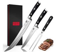 SHAN ZU Juego de Cuchillos para Trinchar 3 Piezas con Fundas - Cuchillo Jamonero 30 cm, Cuchillo Deshuesar y Tenedor Carne - Acero Inoxidable 5Cr15MoV, Mango Madera Full Tang