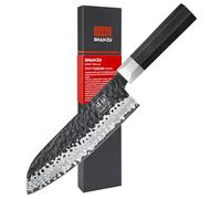 SHAN ZU Santoku Coltello 19cm, Forgiato a Mano 7 Strati, Giapponese 10Cr15MoV Nucleo Inossidabile, Professionale Coltello da Cucina, Ultra-Affilato, Manico Ottagonale G10