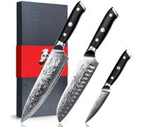SHAN ZU Set Coltelli Damasco 3 Pezzi, Giapponesi Coltelli da Cucina 67 Strati in Super Acciaio Damasco, Set Coltello da Chef Ultra Affilati Professionali ad Alto Tenore di Carbonio con Manico G10
