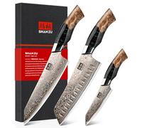 SHAN ZU Set Coltelli da Cucina 3 Pezzi Acciaio Damasco e Rame, Juego de Coltelli