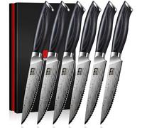 SHAN ZU Set di 6 coltelli da bistecca, set di coltelli da cucina ad alto tenore di carbonio, 63 HRC, coltello da bistecca professionale con angolo di affilatura di 12° e manico ergonomico