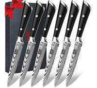 SHAN ZU Set di coltelli da bistecca, coltelli da bistecca da 6 pezzi, coltello da bistecca da cucina da 5 pollici, acciaio inossidabile ad alto tenore di carbonio con confezione regalo premium