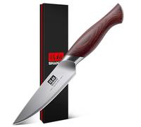 SHAN ZU Spelucchino 10cm, Coltello Giapponese per Frutta e Verdura, Coltelli da Cucina con 10cr15mov Acciaio Inossidabile ad Alto Contenuto di Carbonio Affilata e Manico Ergonomico in Legno Pakka