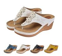 SHANBOYU Ortopediche Donna Estive,Sandali Donna Estive Zeppa,Sandali Infradito da Donna con Supporto Ad Arco,Fascite Plantare Sandali Donna(White,36 EU)