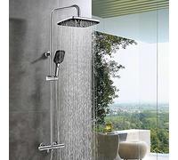 SHANFO Colonna Doccia con Miscelatore,Set Doccia Termostatico,Colonna con Doccetta e 300 * 190MM Soffione Doccia,Ottone,Cromato,1S1OK
