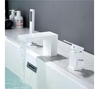 SHANFO Rubinetto per Vasca 3 Fori, Rubinetto per Bordo Vasca Cascata, Miscelatore per Vasca da Bagno con Doccetta, Bianco, 13Y6OK