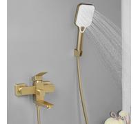 SHANFO Rubinetto per Vasca, Miscelatore Vasca da Bagno con Doccetta, Regolabile Supporto e Tubo Doccia 150cm, Oro Spazzolato, 9Y4OK