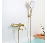 SHANFO Rubinetto per Vasca, Miscelatore Vasca da Bagno con Doccetta, Regolabile Supporto e Tubo Doccia 150cm, Oro Spazzolato, 15Y4OK