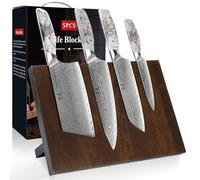 SHANGDAO Set di coltelli da cucina in Damasco con ceppo magnetico per coltelli, 5 pezzi Coltelli da cucina affilati come rasoi in acciaio giapponese di Damasco con ceppo, set di coltelli da chef