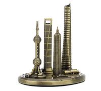 Shanghai Building Collection Moo Oriental Pearl Tower Global Financial Financial Center Souvenir Elettroplatato in bronzo oro vintage Decorativo Office Dono di viaggio in casa (Bronzo-piccolo)