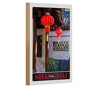 Shanghai China | Targa decorativa in legno | Stile asiatico | 12 cm x 18 cm