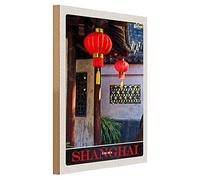 Shanghai China | Targa decorativa in legno | Stile asiatico | 30 cm x 40 cm