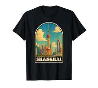 Shanghai Cina Retro Skyline Orientale Perla Design Maglietta