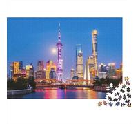 Shanghai Skyline Puzzles per Anziani 1000 Pezzi Riciclabile Night City Puzzles Puzzle Gioco Props Impossible Hard Difficult Sfidante Activity 70x50cm/1000pcs