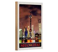 Shanghai Skyline | Targa in legno | Cina | Stile retrò | 12 cm x 18 cm